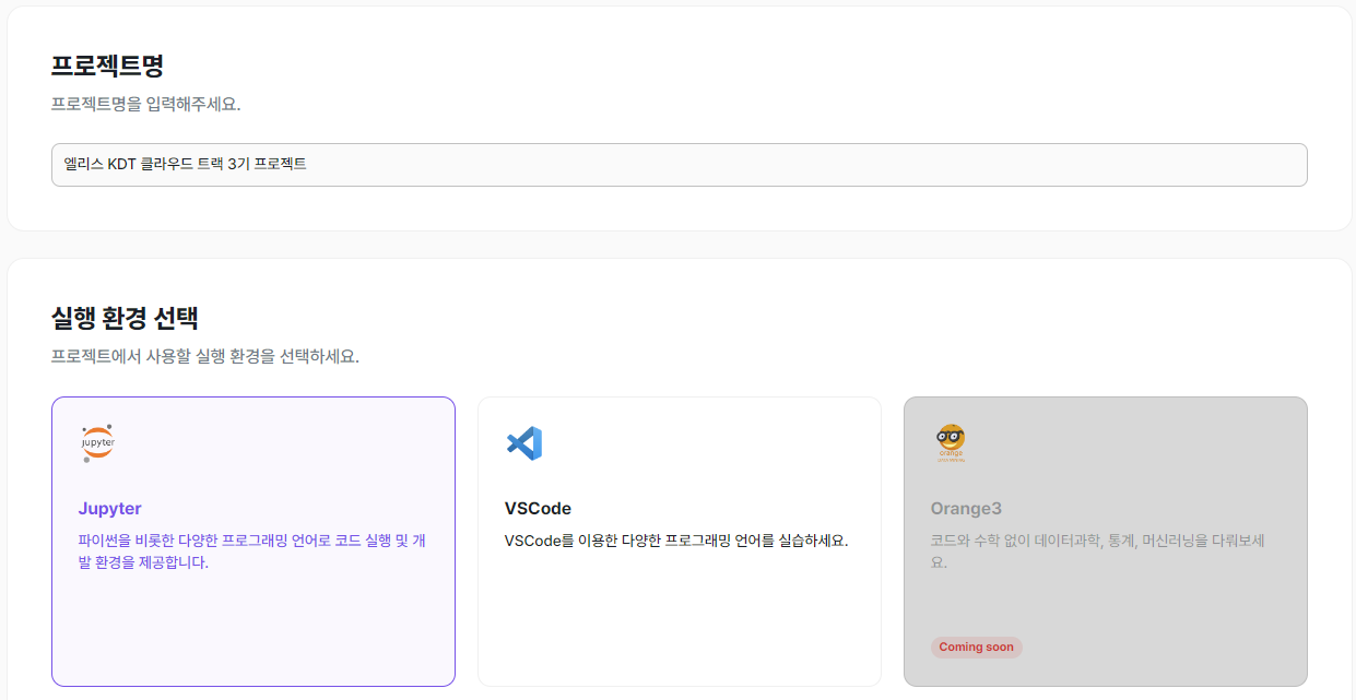 플랫폼 내 AI 개발환경 선택 기능